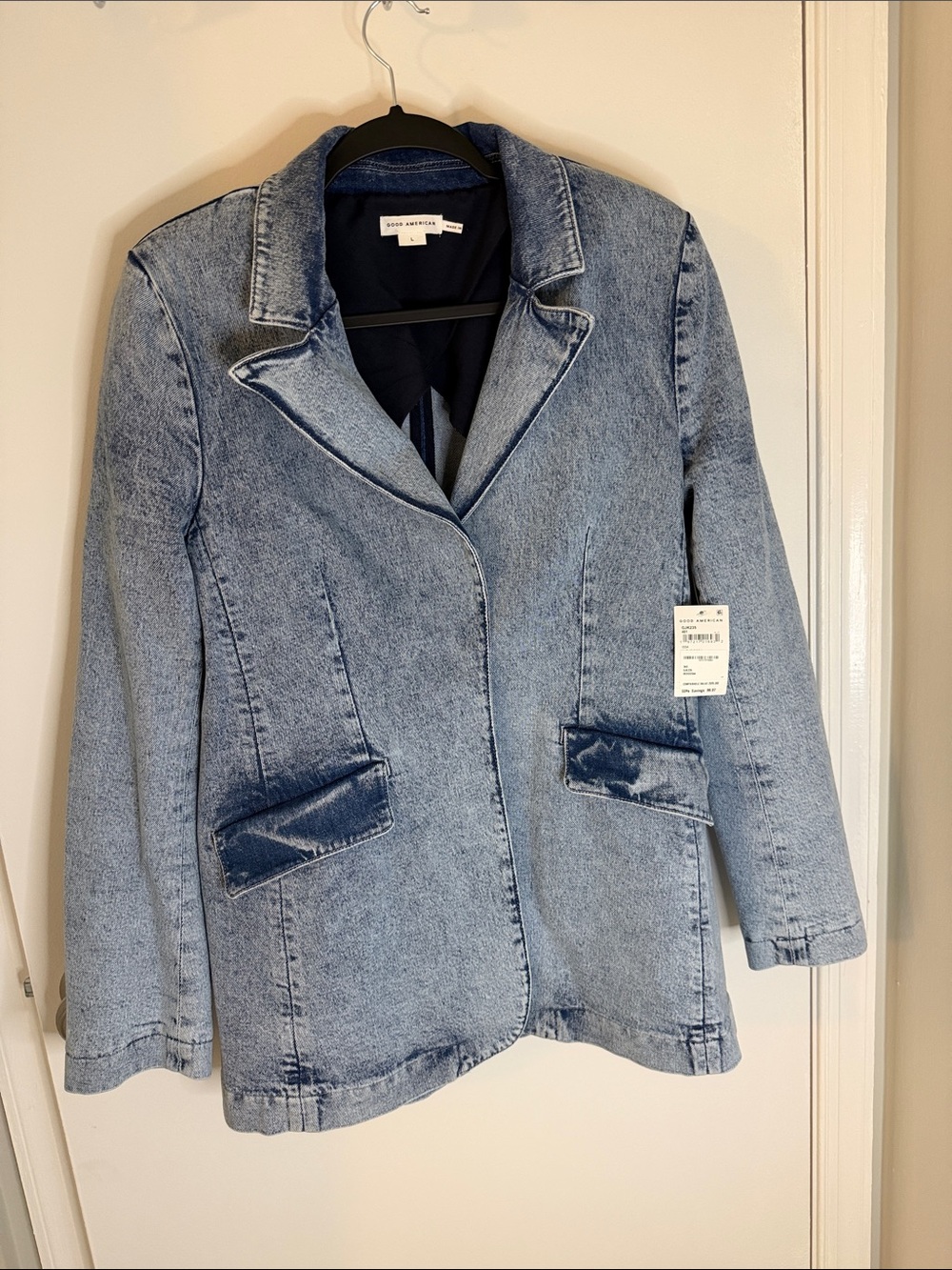 Good American Light Blue Denim Blazer